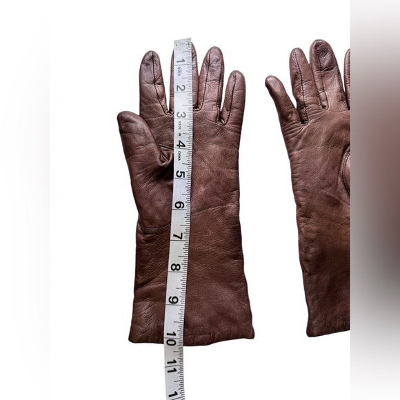 Vintage ARIS Womens Brown Soft Leather Gloves 100% Cashmere Lined Size 6.5 - Picture 8 of 8